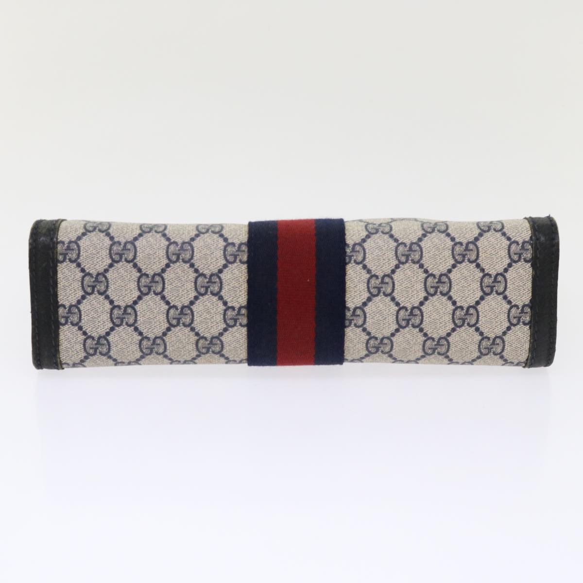 GUCCI GG Canvas Sherry Line Clutch Bag Gray Red Navy 64.014.2125.28 Auth ki3048