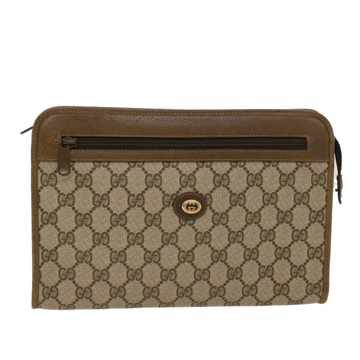 GUCCI GG Canvas Clutch Bag PVC Leather Beige 97.01.037 Auth ki3062