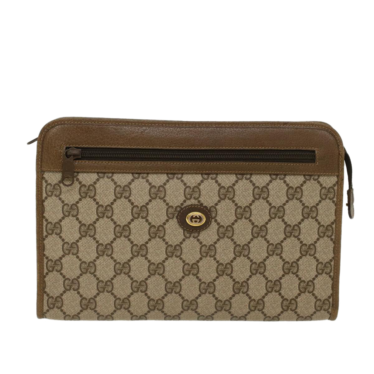 GUCCI GG Canvas Clutch Bag PVC Leather Beige 97.01.037 Auth ki3062