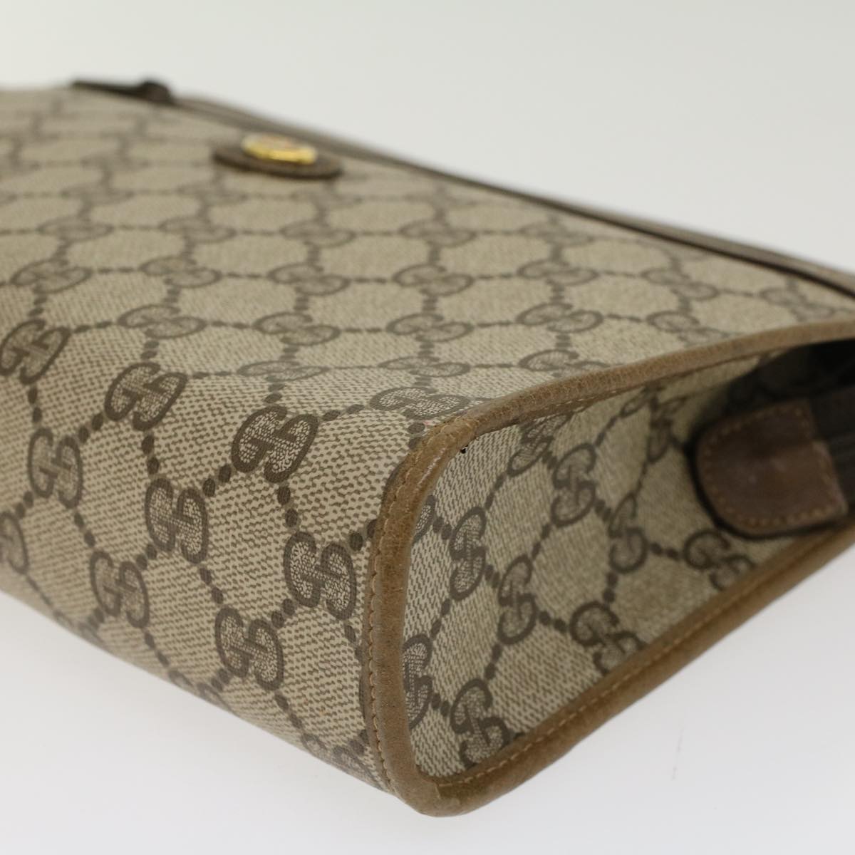 GUCCI GG Canvas Clutch Bag PVC Leather Beige 97.01.037 Auth ki3062