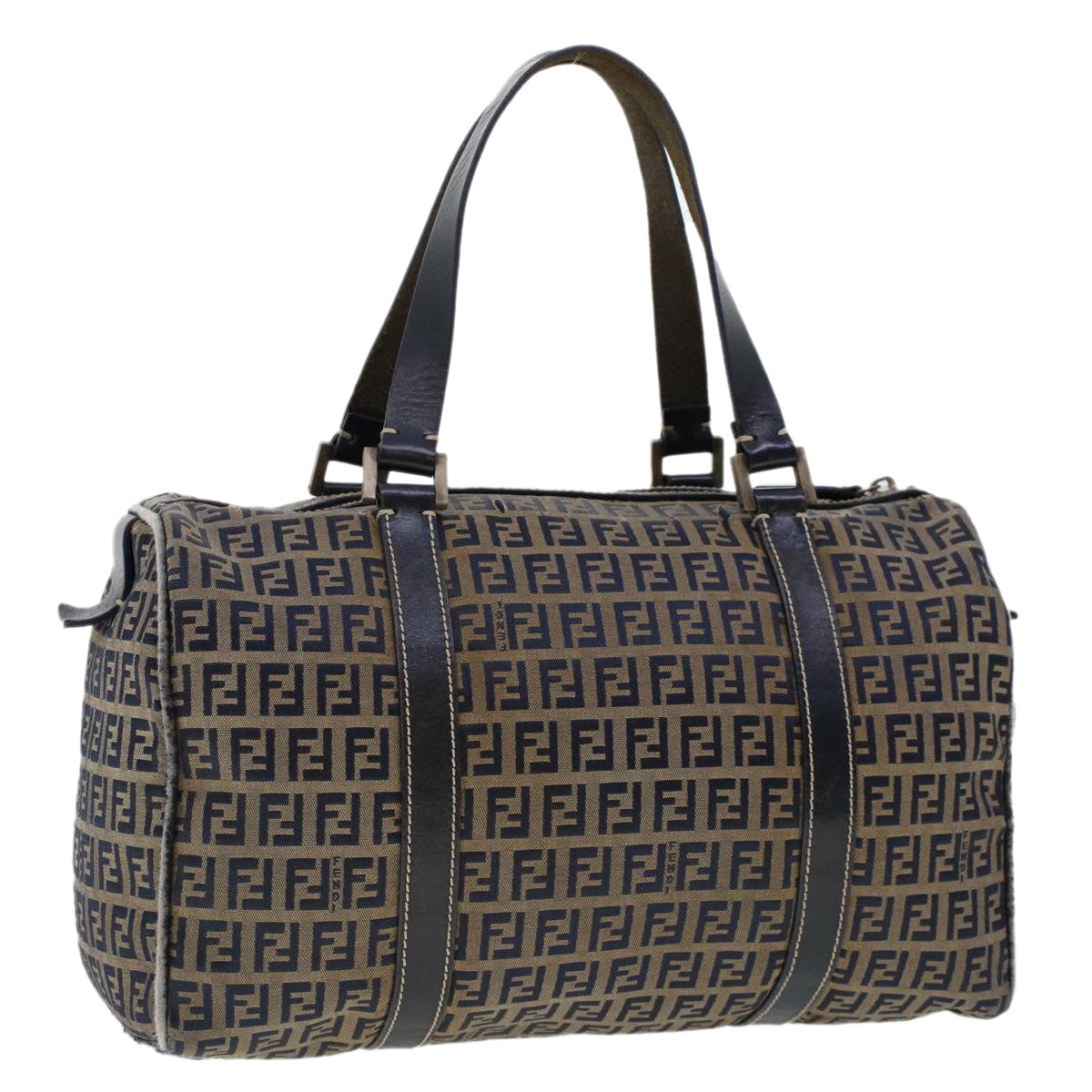 FENDI Zucchino Canvas Hand Bag Leather Navy Auth ki3064