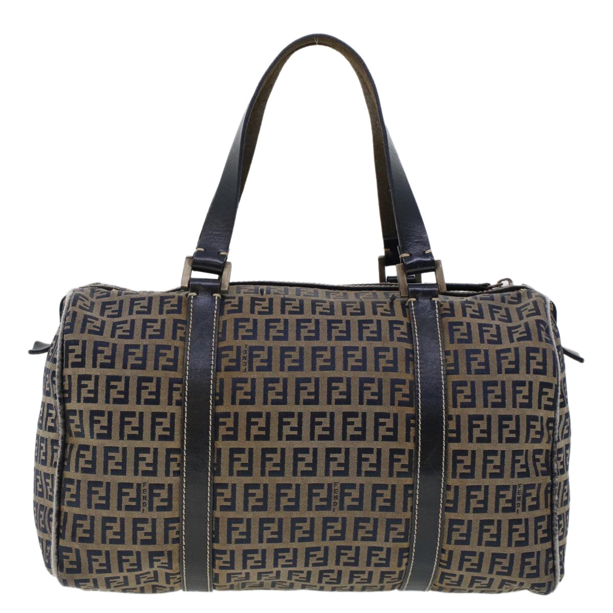 FENDI Zucchino Canvas Hand Bag Leather Navy Auth ki3064