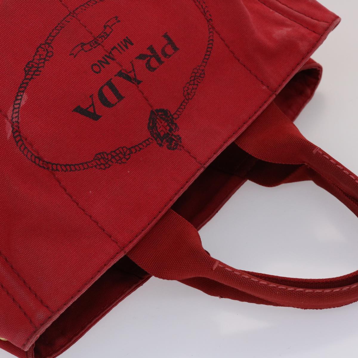 PRADA Canapa Hand Bag Canvas Red Auth ki3073