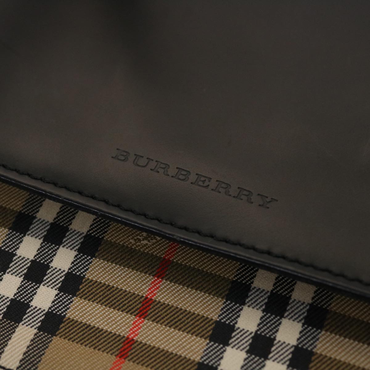 BURBERRY Nova Check Hand Bag Leather Canvas Black Beige Auth ki3104