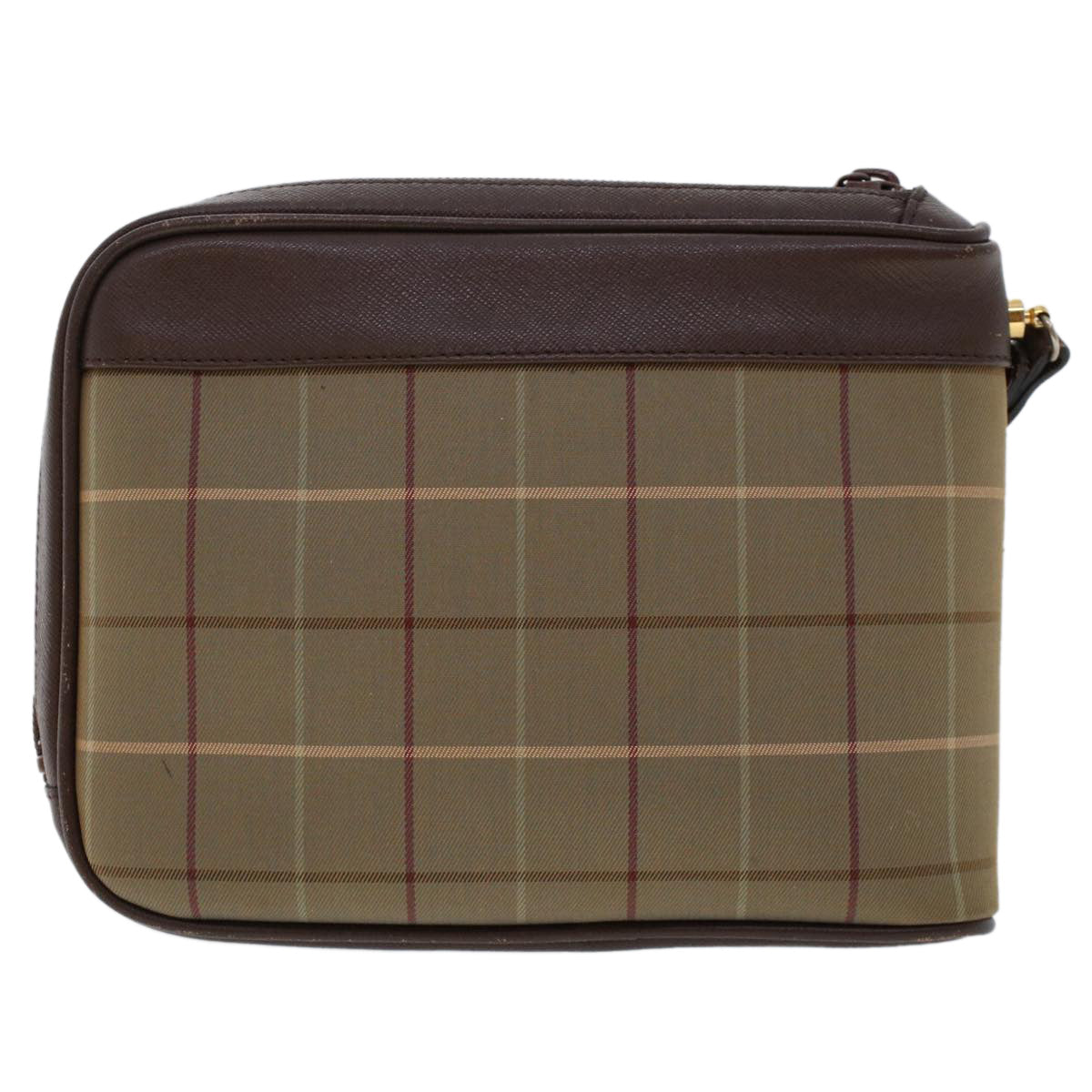 Burberrys Nova Check Clutch Bag Nylon Leather Brown Auth ki3147