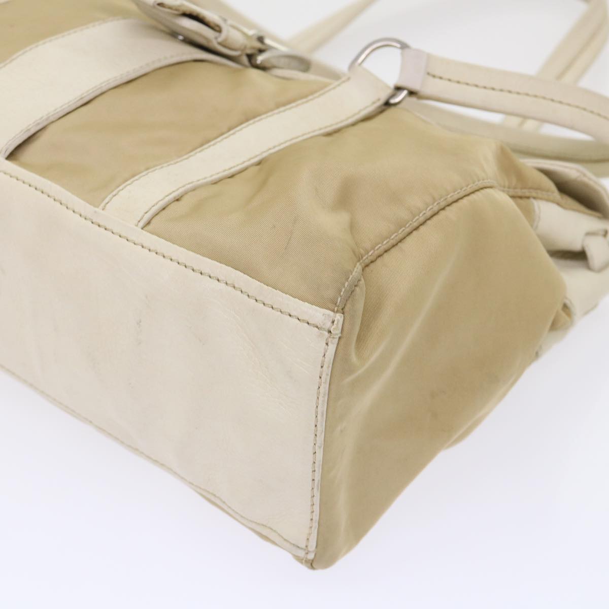 PRADA Hand Bag Nylon Leather Beige Auth ki3154