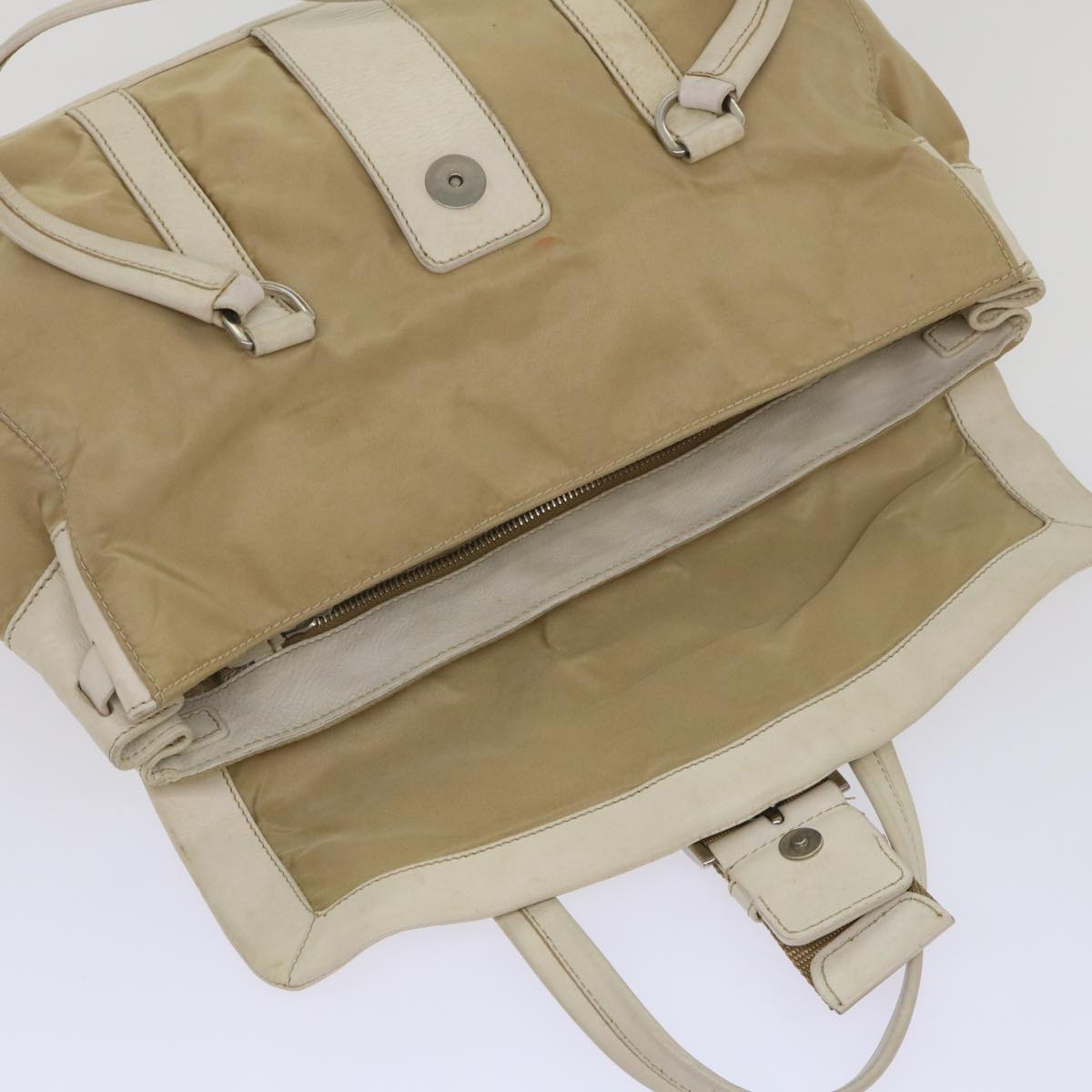 PRADA Hand Bag Nylon Leather Beige Auth ki3154