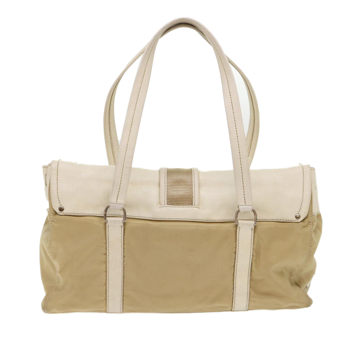 PRADA Hand Bag Nylon Leather Beige Auth ki3154