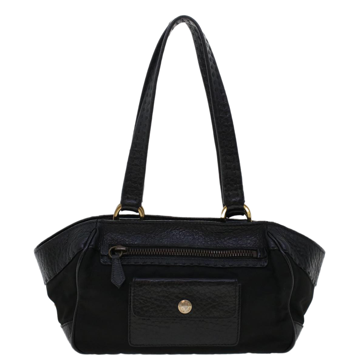 PRADA Hand Bag Nylon Leather Black Auth ki3155