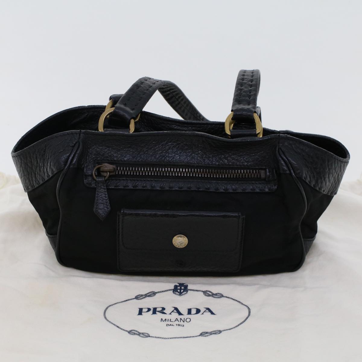 PRADA Hand Bag Nylon Leather Black Auth ki3155