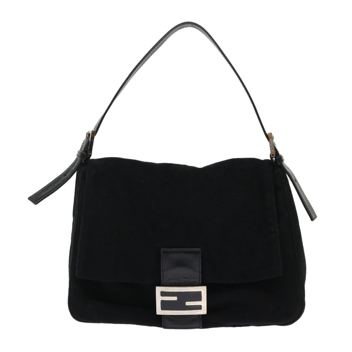 FENDI Mamma Baguette Shoulder Bag Wool Leather Black 2348 26325 093 Auth ki3163