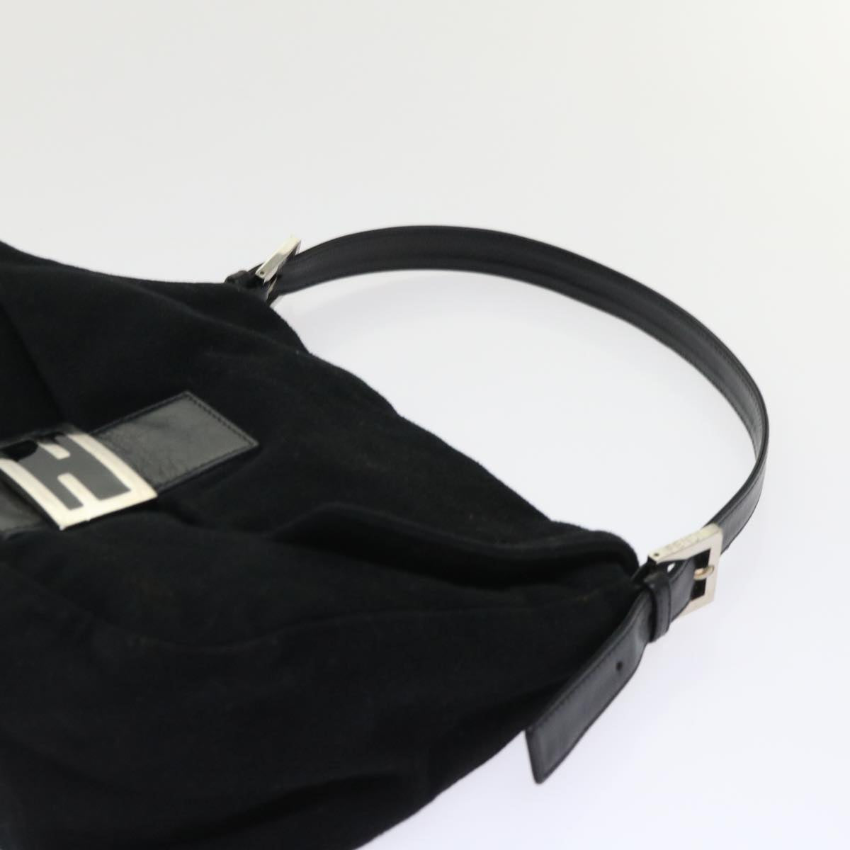 FENDI Mamma Baguette Shoulder Bag Wool Leather Black 2348 26325 093 Auth ki3163