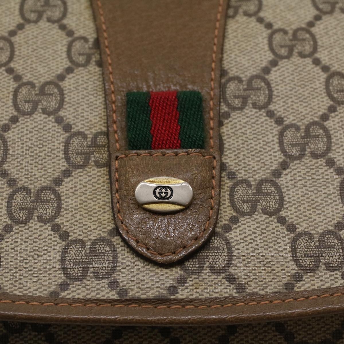 GUCCI GG Canvas Web Sherry Line Clutch Bag Beige Red Green 89.01.031 Auth ki3202