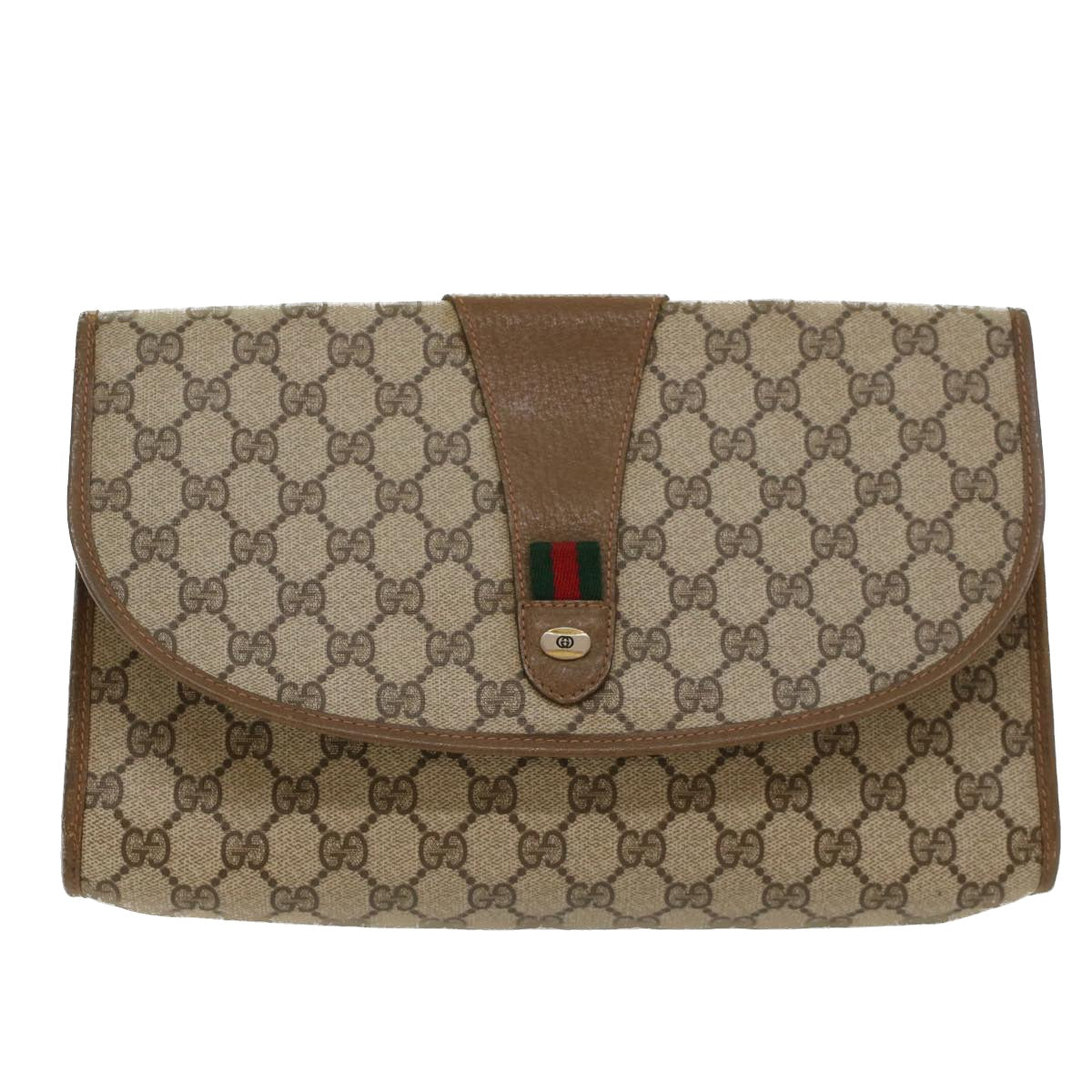 GUCCI GG Canvas Web Sherry Line Clutch Bag Beige Red Green 89.01.031 Auth ki3202