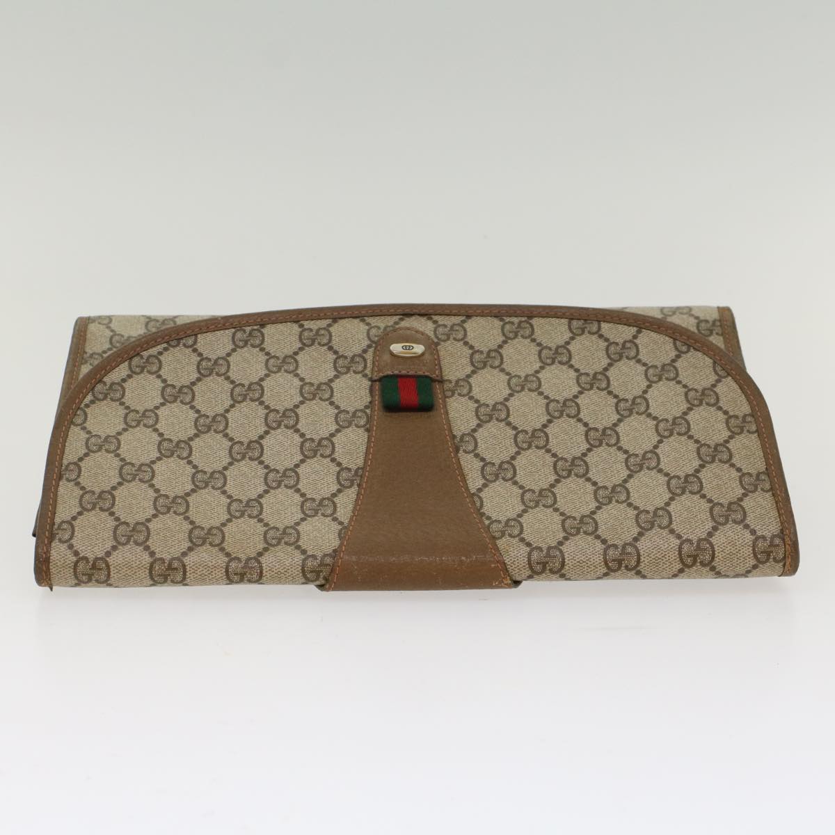 GUCCI GG Canvas Web Sherry Line Clutch Bag Beige Red Green 89.01.031 Auth ki3202