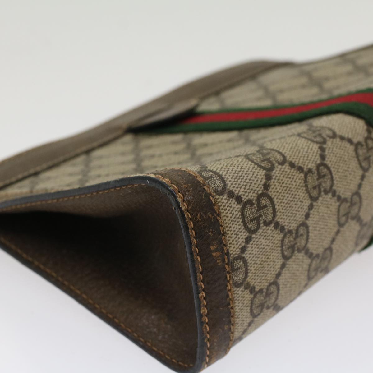 GUCCI GG Canvas Web Sherry Line Clutch Bag Beige Red 67.014.2125 Auth ki3236