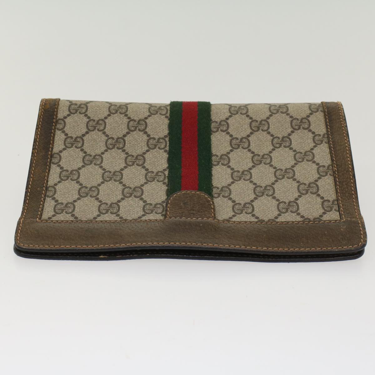 GUCCI GG Canvas Web Sherry Line Clutch Bag Beige Red 67.014.2125 Auth ki3236