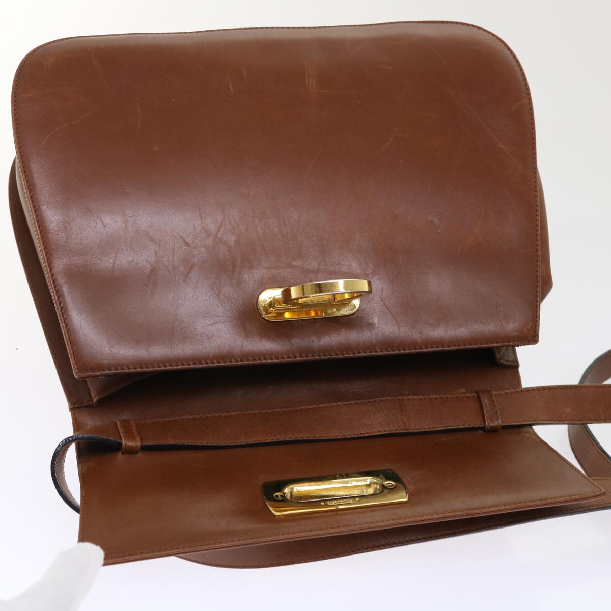 Salvatore Ferragamo Gancini Shoulder Bag Leather Brown Auth ki3258