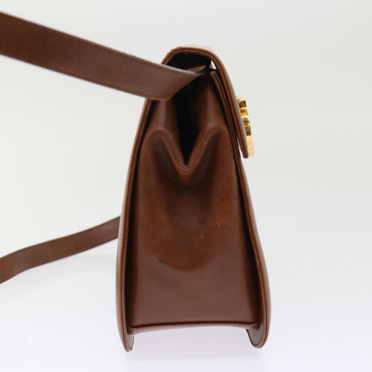 Salvatore Ferragamo Gancini Shoulder Bag Leather Brown Auth ki3258
