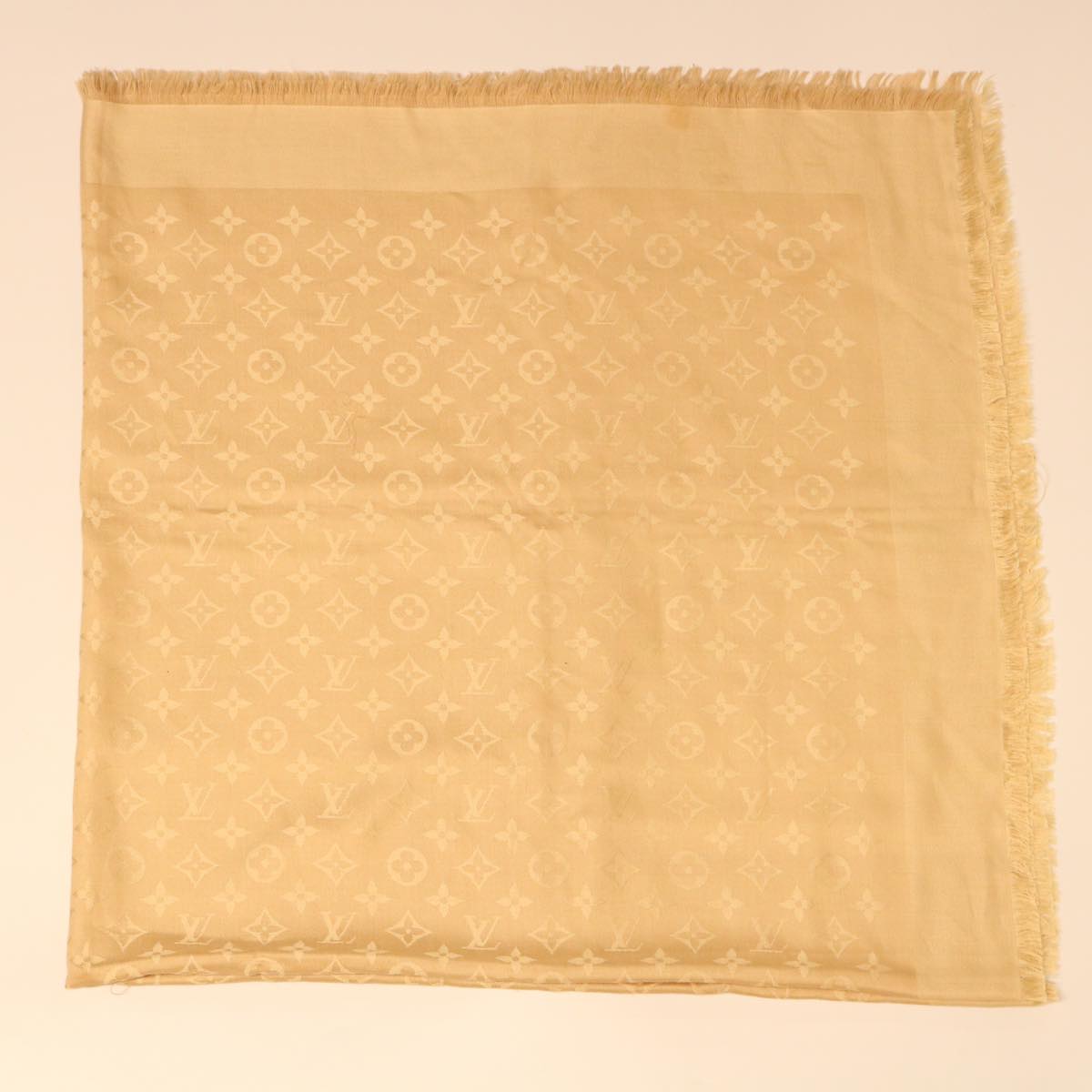 LOUIS VUITTON Monogram Shawl Silk Beige LV Auth ki3263