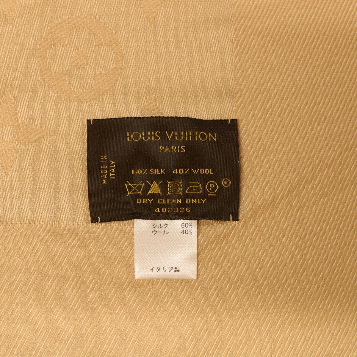 LOUIS VUITTON Monogram Shawl Silk Beige LV Auth ki3263