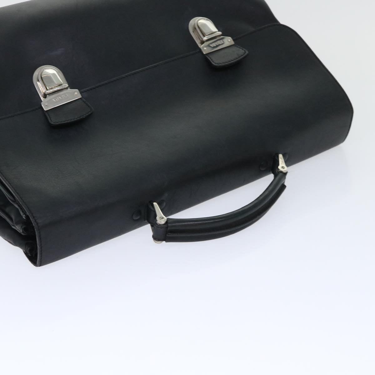 PRADA Business Bag Leather Black Auth ki3272