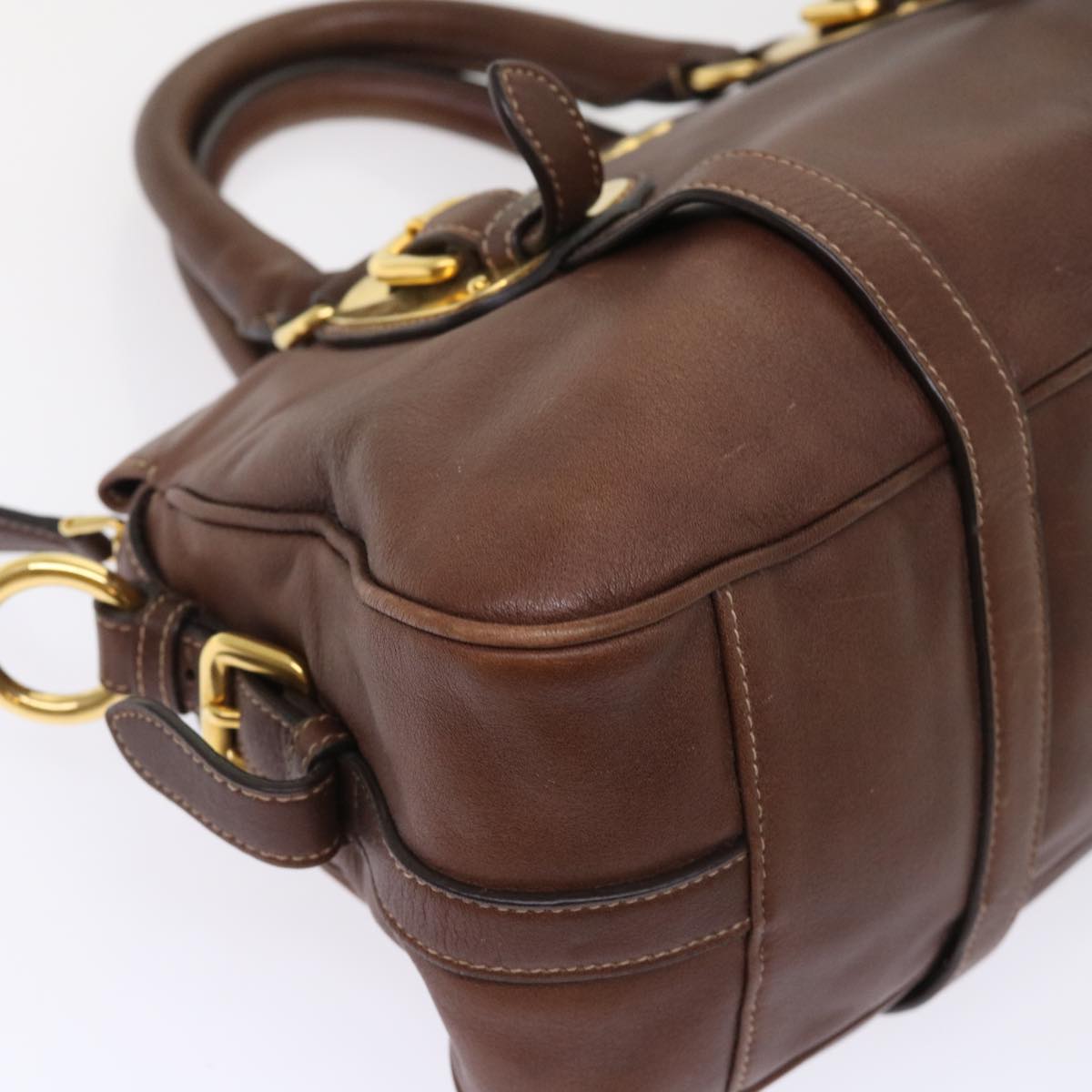 PRADA Hand Bag Leather 2way Brown Auth ki3278
