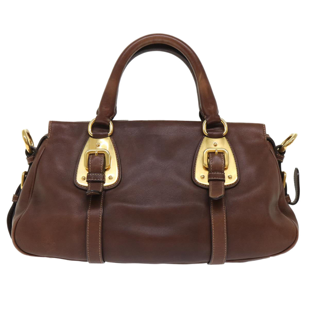 PRADA Hand Bag Leather 2way Brown Auth ki3278 - 0