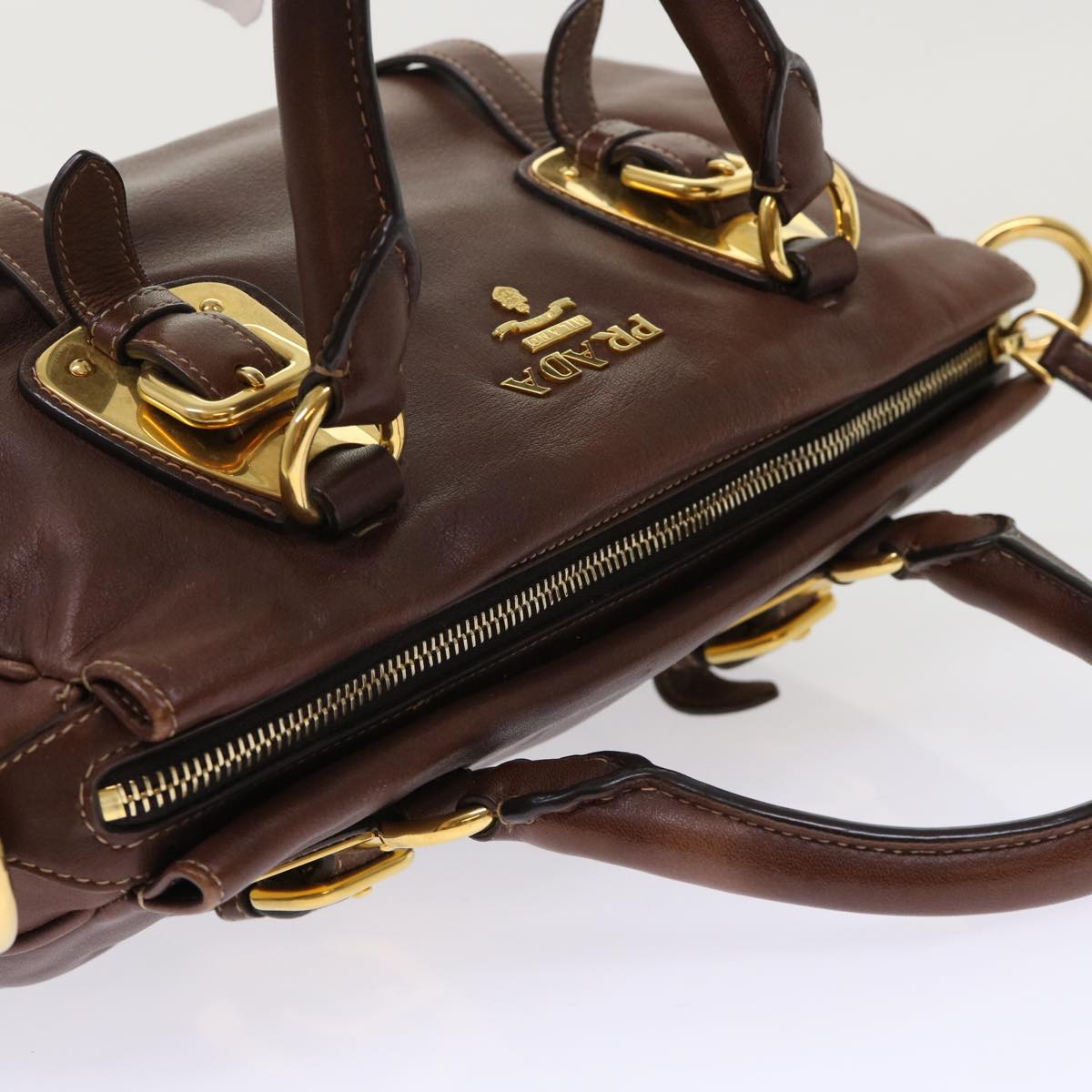 PRADA Hand Bag Leather 2way Brown Auth ki3278