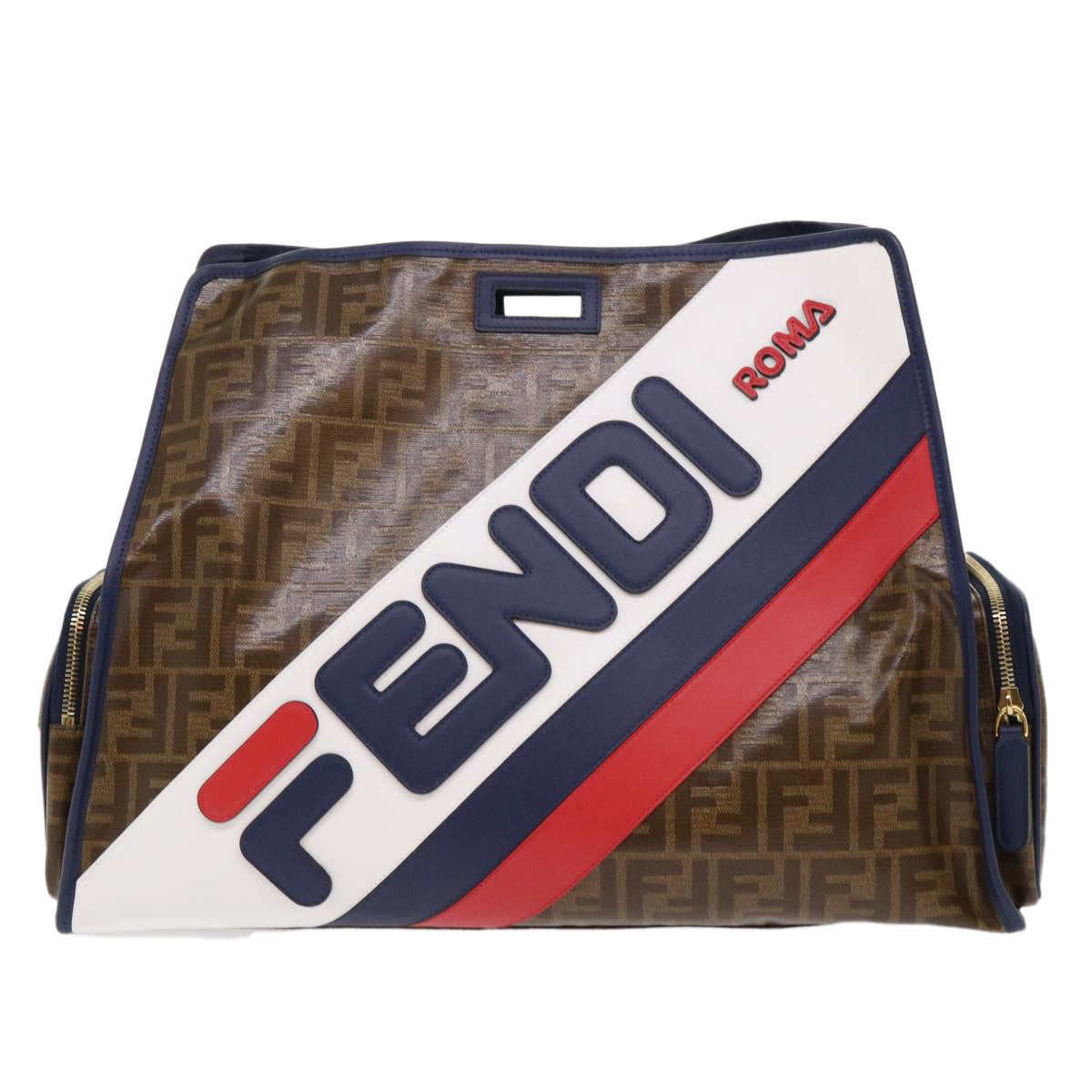 FENDI Zucca Canvas FILA Collaboration Peek A Boo Defender Bag Brown Auth ki3280