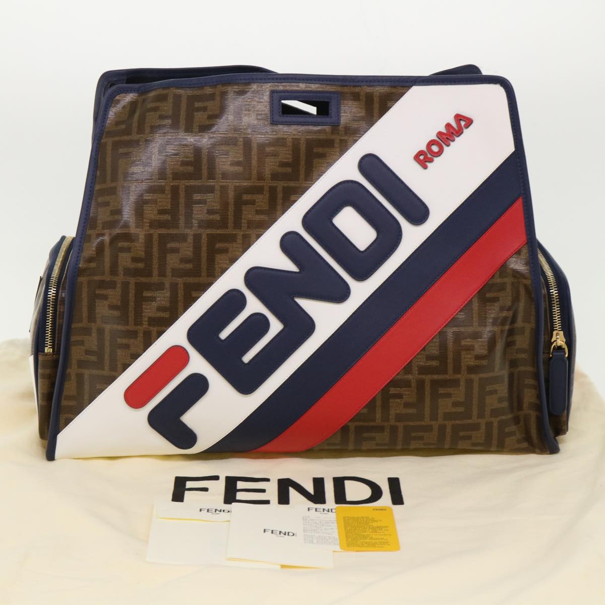 FENDI Zucca Canvas FILA Collaboration Peek A Boo Defender Bag Brown Auth ki3280