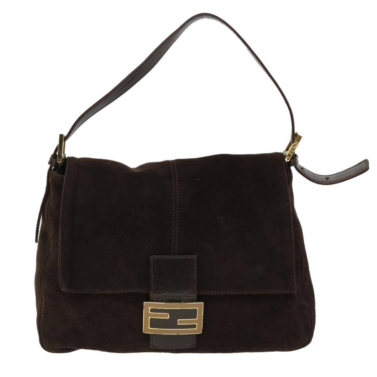 FENDI Mamma Baguette Shoulder Bag Suede Brown Auth ki3319