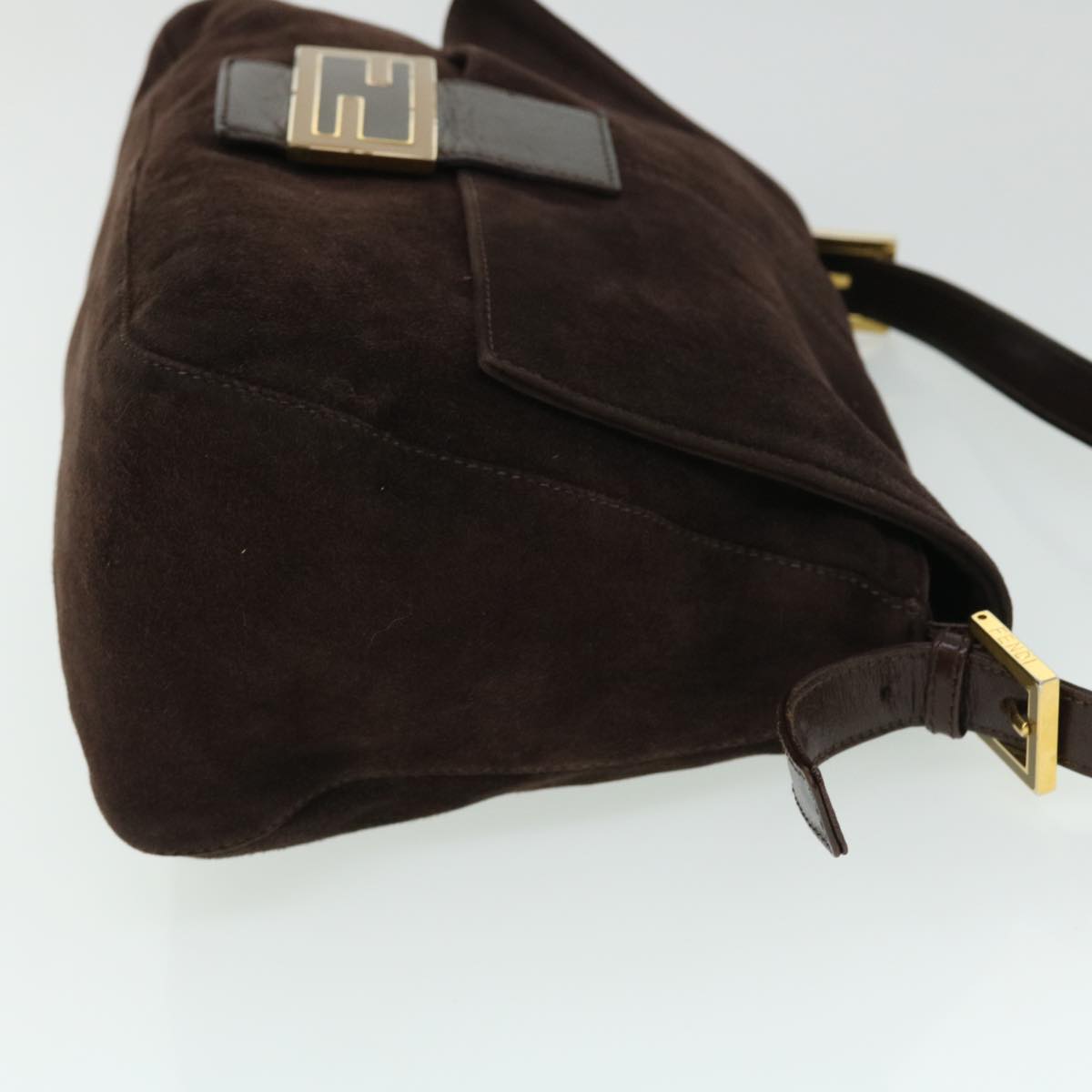 FENDI Mamma Baguette Shoulder Bag Suede Brown Auth ki3319