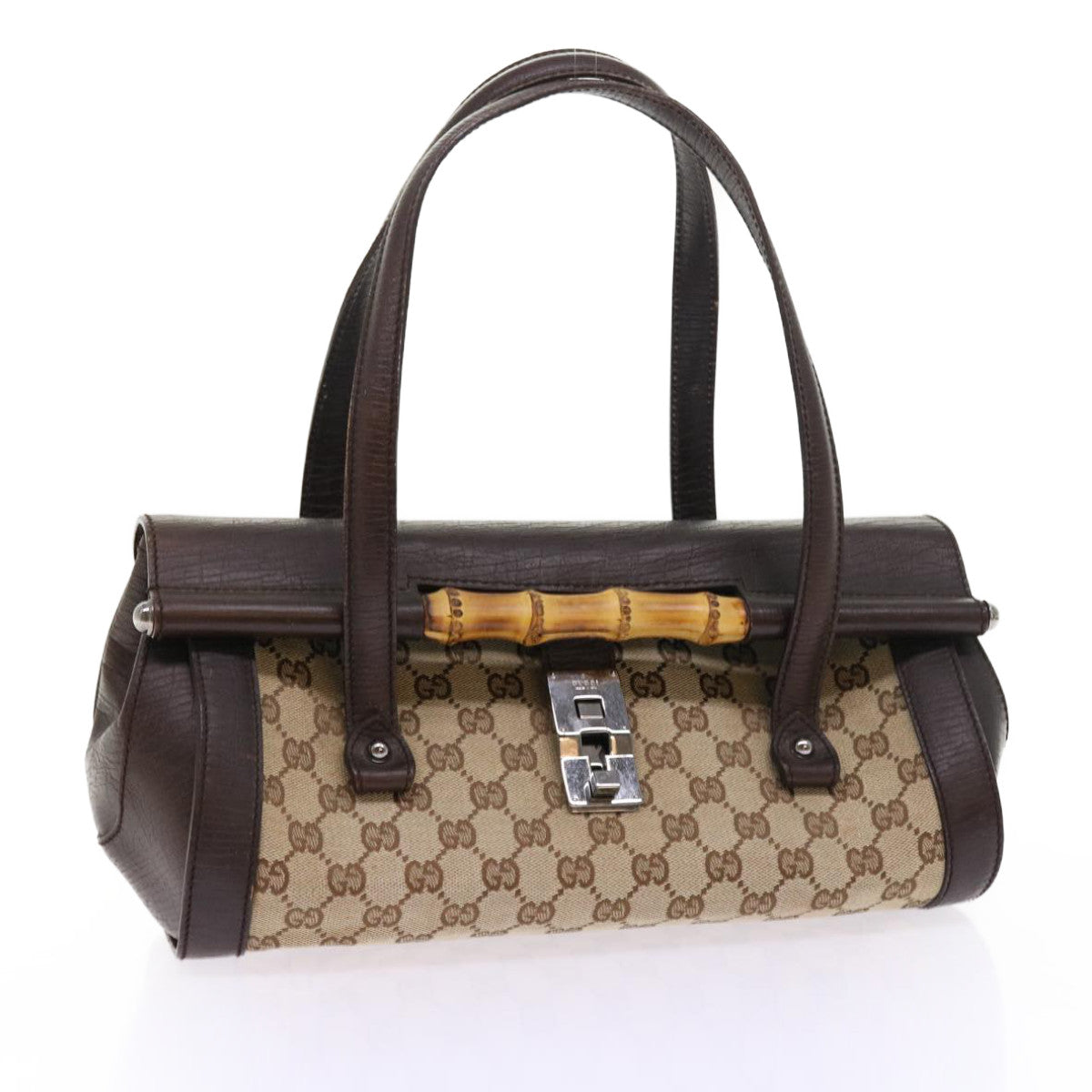 GUCCI GG Canvas Bamboo Hand Bag Beige 111713 Auth ki3323