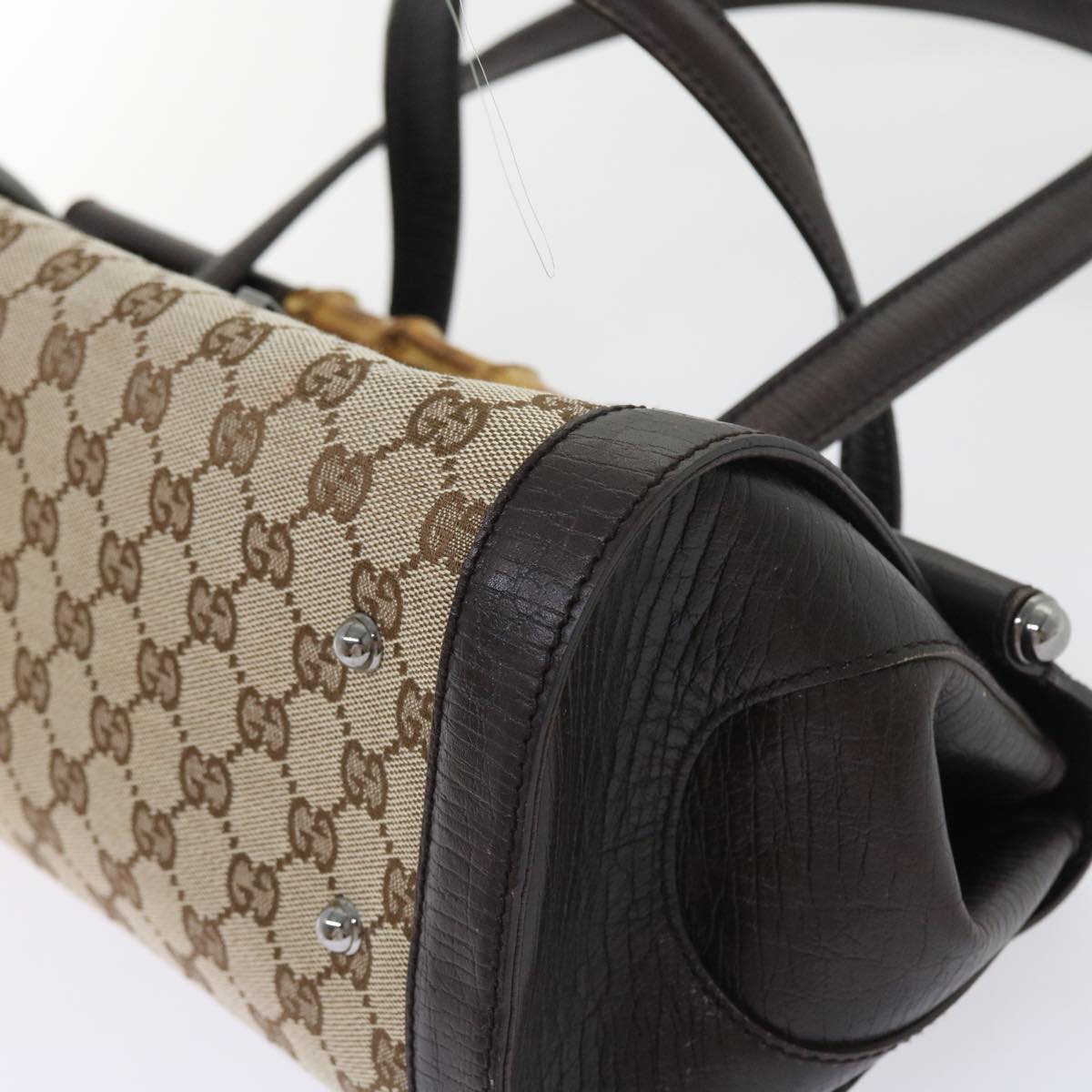 GUCCI GG Canvas Bamboo Hand Bag Beige 111713 Auth ki3323