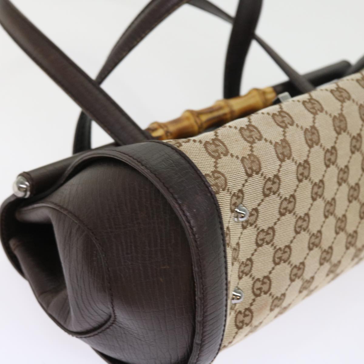 GUCCI GG Canvas Bamboo Hand Bag Beige 111713 Auth ki3323