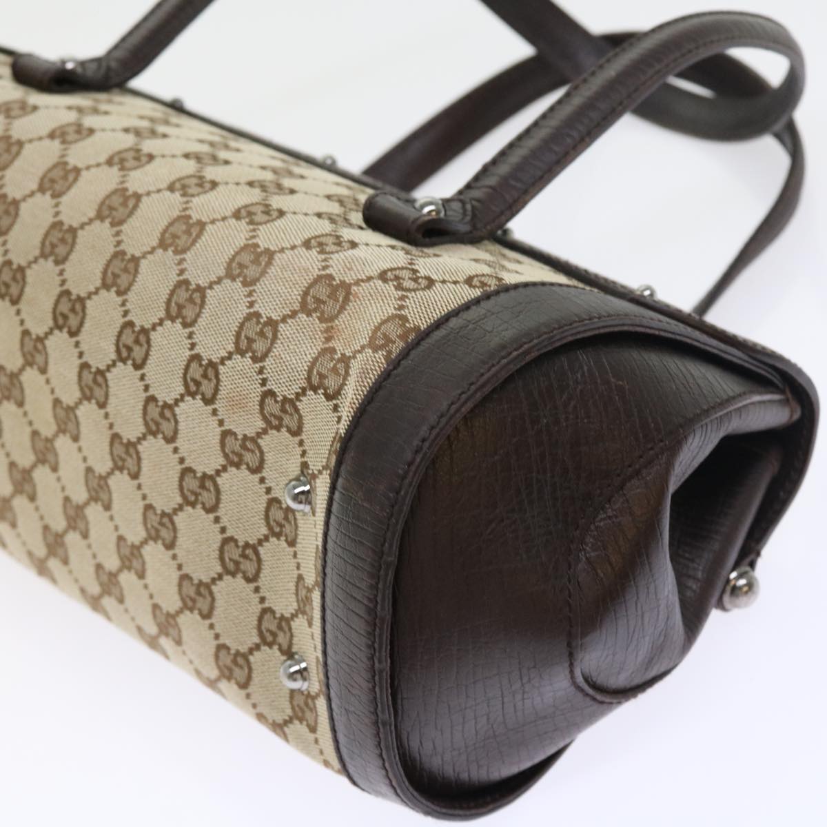 GUCCI GG Canvas Bamboo Hand Bag Beige 111713 Auth ki3323