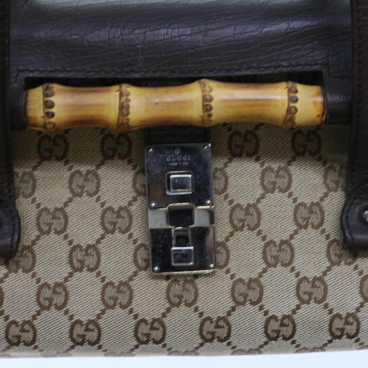 GUCCI GG Canvas Bamboo Hand Bag Beige 111713 Auth ki3323