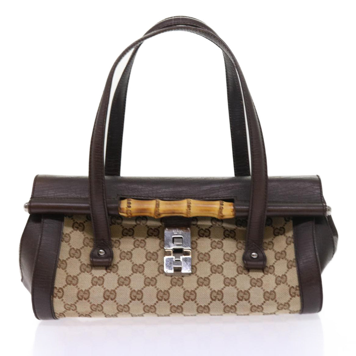 GUCCI GG Canvas Bamboo Hand Bag Beige 111713 Auth ki3323 - 0