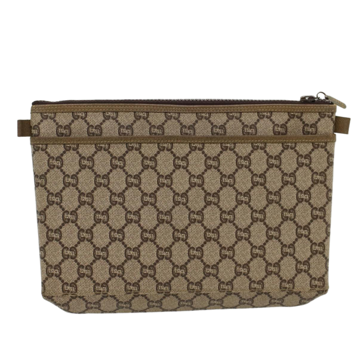 GUCCI GG PLUS Canvas Clutch Bag PVC Leather Beige Auth ki3327 - 0