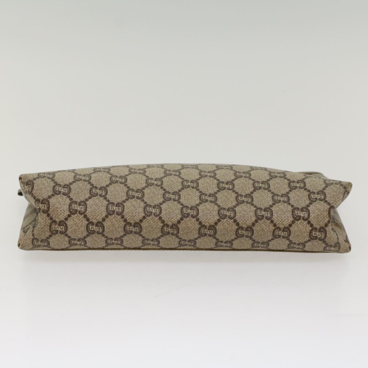 GUCCI GG PLUS Canvas Clutch Bag PVC Leather Beige Auth ki3327