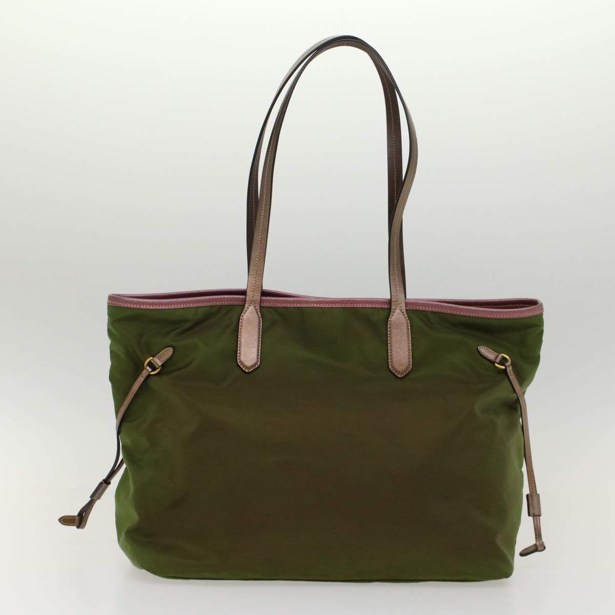 PRADA Tote Bag Nylon Leather Khaki Auth ki3338 - 0