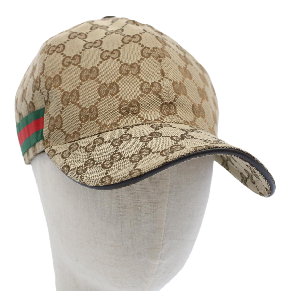 GUCCI GG Canvas Web Sherry Line Baseball Cap M Beige Green 200035 Auth ki3339