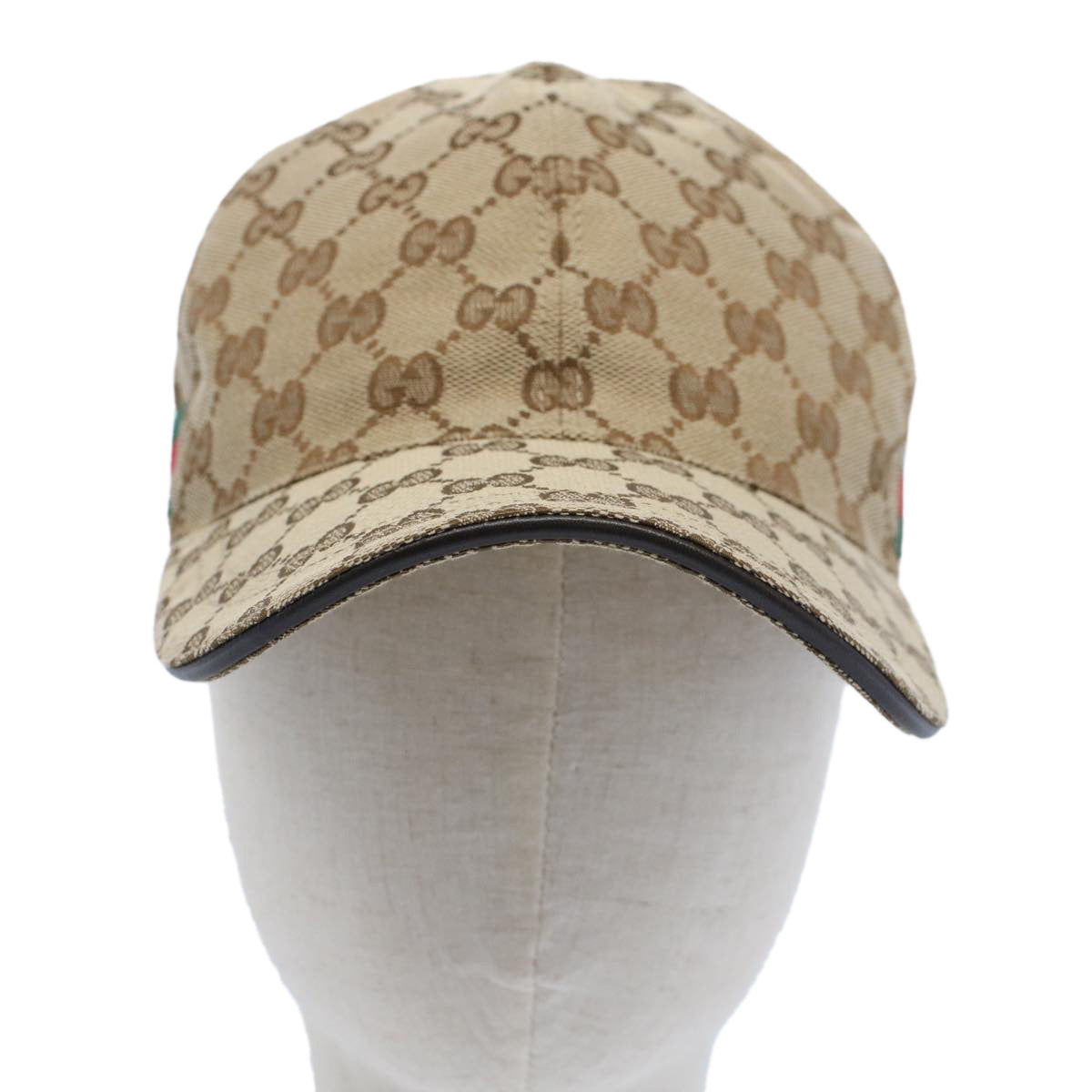 GUCCI GG Canvas Web Sherry Line Baseball Cap M Beige Green 200035 Auth ki3339