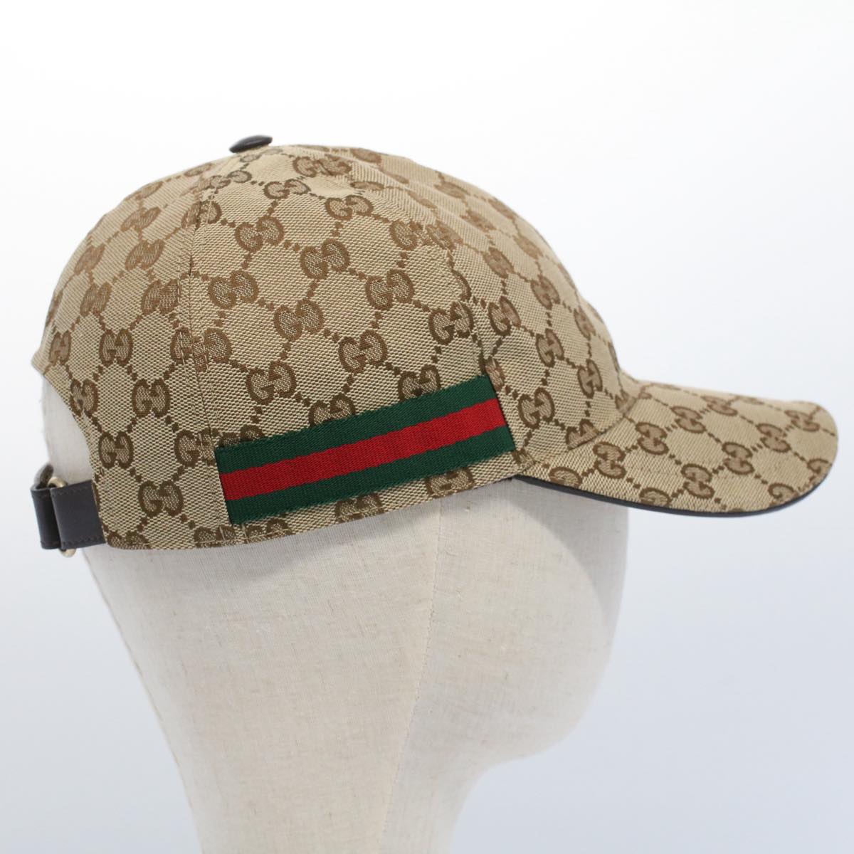 GUCCI GG Canvas Web Sherry Line Baseball Cap M Beige Green 200035 Auth ki3339