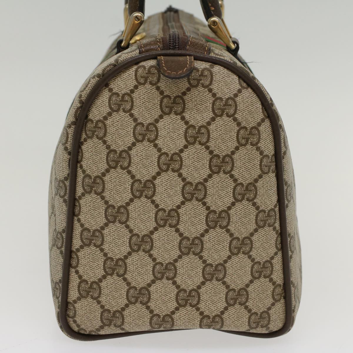 GUCCI GG Canvas Web Sherry Line Boston Bag PVC Leather Beige Green Auth ki3376