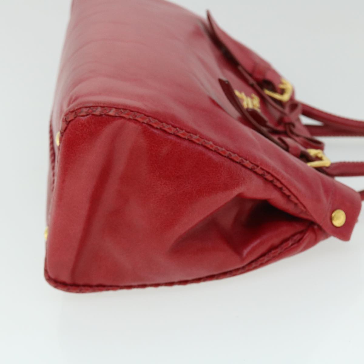 PRADA Tote Bag Leather 2way Red Auth ki3385