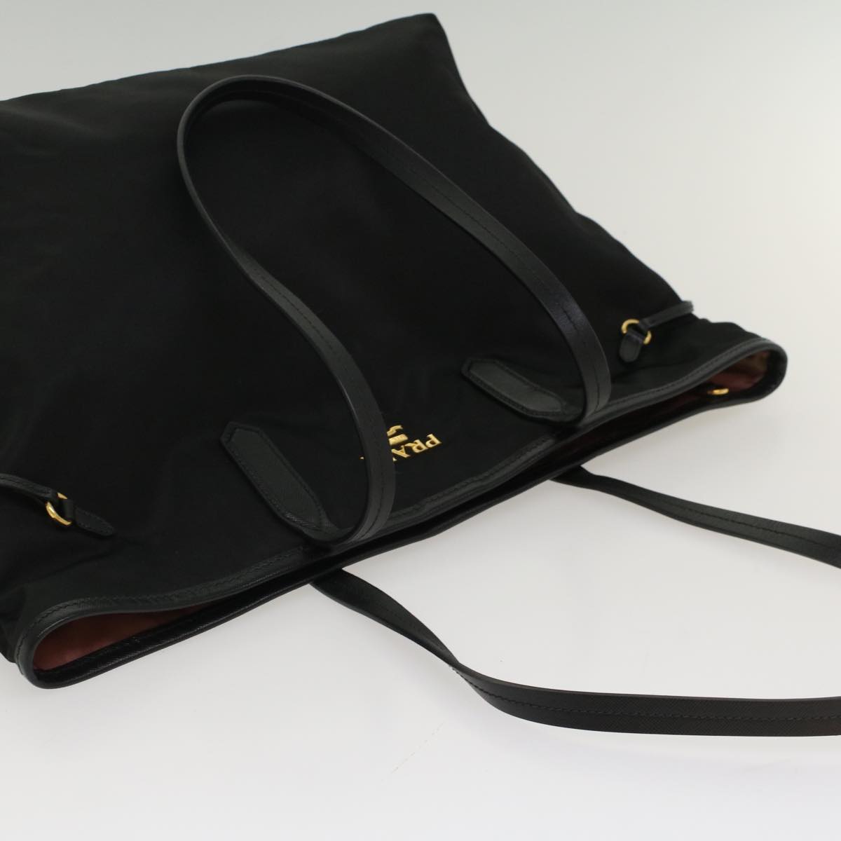 PRADA Tote Bag Nylon Leather Black Auth ki3390