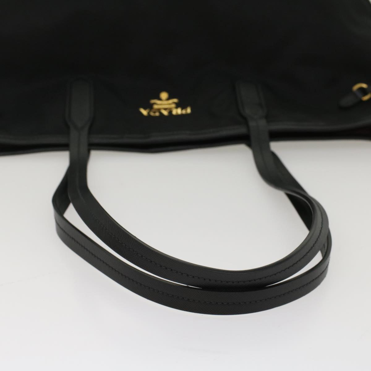 PRADA Tote Bag Nylon Leather Black Auth ki3390