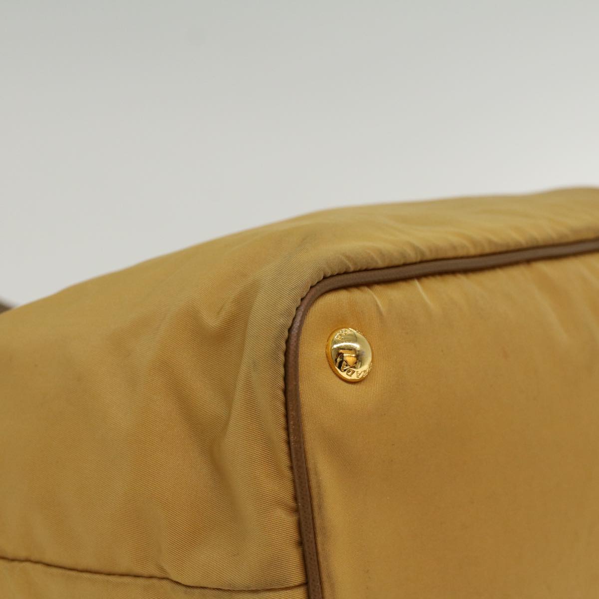 PRADA Tote Bag Nylon Leather Beige Yellow Auth ki3391